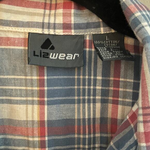 Vintage 90s Liz Wear  Women's Top Madras  Plaid Cottagecore  Shirt  L - Picture 3 of 5